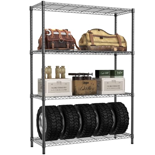 IZEUK 1400 LBS Garage Black Shelving Wide Storage Shelves 4 Tier Adjustable Heavy Duty Metal Wire Rack Standing Shelf Unit for Kitchen Office College Dorm Garage Warehouse 15.8" x 45.8"x 59.4"