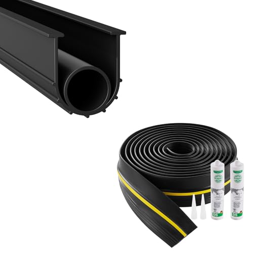 VEVOR Garage Door Threshold and Bottom Seals Kit, 16 FT U Shape+O Ring Universal Garage Door Bottom Seal Weatherstrip PVC, Combine with Weatherproof Garage Threshold Seal Strip with Adhesive, Black