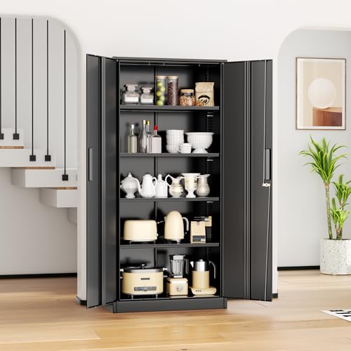 INTERGREAT Metal Storage Cabinet, 72” H Storage Cabinet with 2 Doors and 4 Adjustable Shelves for Office, Home, Garage, Pantry (Assembly Required, Black)