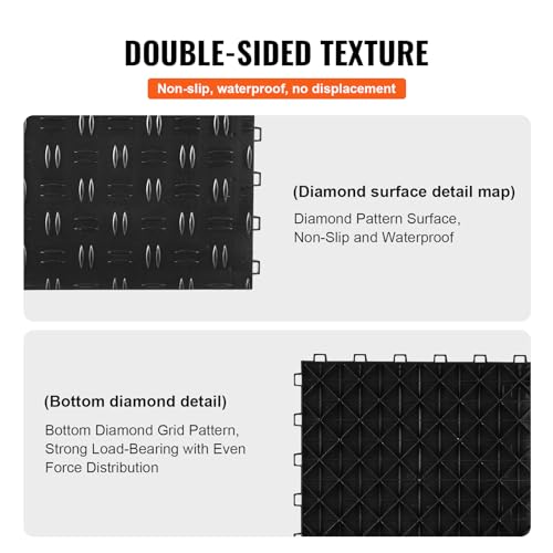 VEVOR Garage Floor Tiles 12 x 12 x 0.53 inch, Interlocking Design Ease of Installation Double-Sided Texture Non-Slip Sturdiness, for Garages, Basements, Repair Shops, Black, 50 Pack