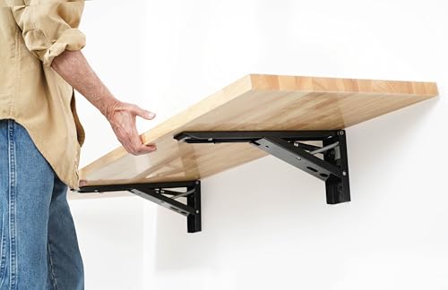 SafeRacks Heavy Duty Wall Mounted Folding Table | Collapsible Workbench with Soft Close Dampers | 48” or 60” Options | Holds Up to 500 lb | Folds Flat Against the Wall (48")