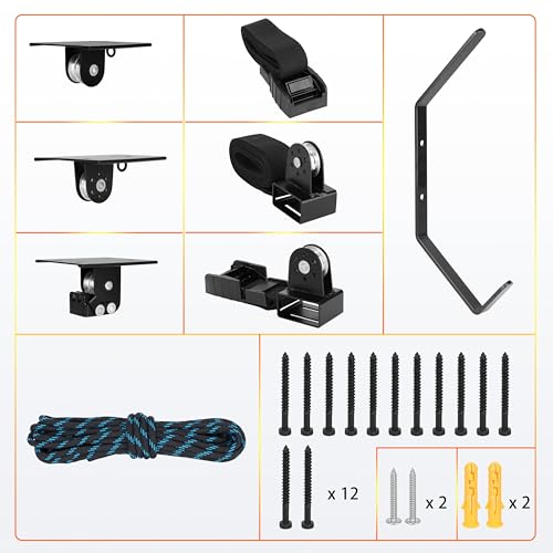 Hikeen Kayak Hoist for Garage Ceiling, Heavy Duty Kayak Pulley System, Hold Up to 150 lbs Capacity, Cargo Box Storage, Garage Organization Lift System Fit 10-14 Foot Ceilings