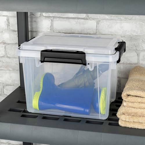 Sterilite 18 Pack 19 Qt Gasket Box, Clear Stackable Plastic Storage Container with Lids, Black - Waterproof and Dustproof Tote for Home Organization