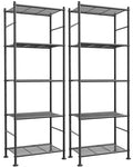 Sakugi Storage Shelves - Set of 2, 5-Tier Metal Shelf Organizer, Space-Saving Garage Shelving with Leveling Feet, Standing Shelves Organizer for Kitchen, Laundry, Pantry (18.4" x 12.6" x 57.4", Black)