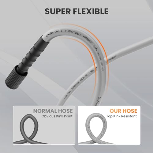 Giraffe Tools Pressure Washer Hose 50FT 1/4", 3200 PSI Power Washer Hose for Replacement, Kink Resistant High Pressure Washing Hose Extension with M22-14mm Fittings, 2 Quick Connectors