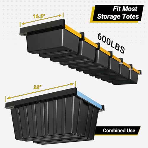 Eastrexon 6-bin Overhead Garage Storage Rack, Ceiling Storage Racks Heavy Duty, Powder Coated Tote Storage Rack for Garages, Sheds, Storerooms (7 PCS, for 6 Bins)