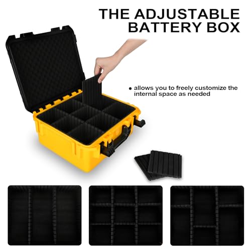 Case for Dewalt 20V Max Battery: Large Waterproof Hard Cases for Dewalt 20V/12V/60V Batteries & Chargers, Organizer Storage Box with 9 Dividers for Milwaukee 1.5/2.0/4.0/5.0/6.0/9.0/12.0Ah (Case Only)