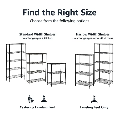 Amazon Basics 4-Shelf Adjustable Heavy Duty Steel Wire Rack Storage Shelving, Sturdy Garage Shelving, 350 lbs Capacity Per Shelf, Easy No-Tool Assembly, 36" x 14" x 54", Black