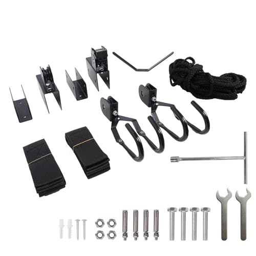 2026 Upgrade Cargo Box Garage Pulley System, Heavy-Duty Aluminum Ceiling Hoist, 125 lbs Capacity Overhead Storage Lift for Cargo Box, Kayak, Ladder, Bike, Black, Fits 10-18ft Ceilings