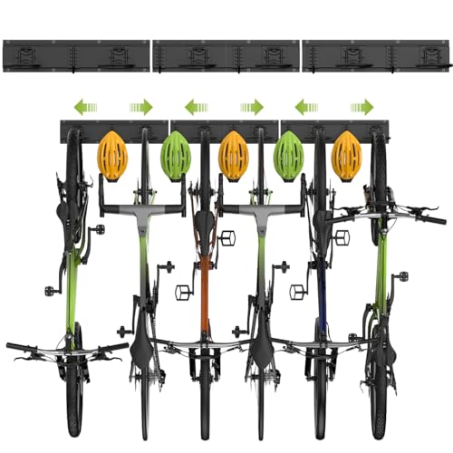 Housolution Bike Storage Rack 48Inch for 6 Bikes + 5 Helmets, 500lbs Capacity, Heavy Duty Steel Bicycle Wall Mount Hanger for Garage Storage, Bike Hooks, Bicycle Storage, Bike Wall Mount, Black