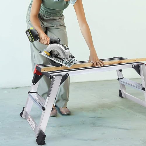 Aluminum Work Platform Large Size Step Stool Folding Portable Work Bench with Non-Slip Mat Capacity 660 LBS Heavy Duty 38" l X 15" w/660lbs