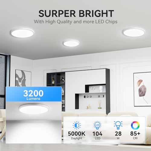 WKONCLDY 6PACK 3200lm LED Flush Mount Ceiling Light, Super Slim 12 inch LED Ceiling Light, 5000K Daylight LED Ceiling Light for Bedroom, Living Room, Dining Room, Garage and Office (White, Six Pack)