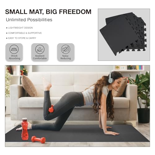 AIRHOP 18 PCS Gym Floor Mat, EVA Foam Puzzle Gym Mat, High-Density Interlocking Foam Floor Tiles for Home Gym, Play Workout Garage Kitchen Flooring 12.6"x12.6"x0.4"