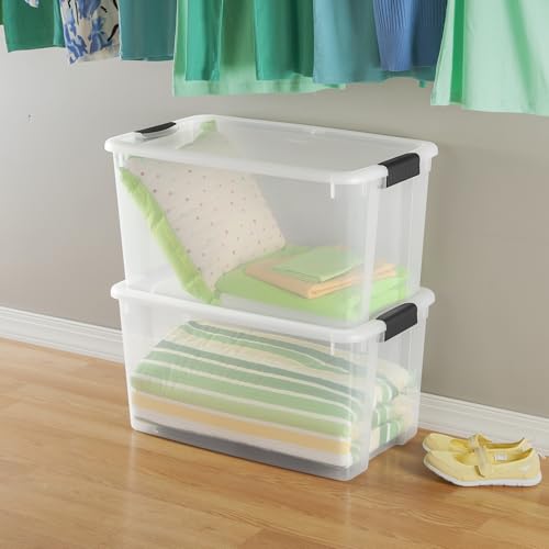 Sterilite 4 Pack Ultra Latching Box, Storage Bins with Lids, Clear Plastic, 70 Quart - Heavy-Duty Organizing Containers for Closet, Bathroom, and Office