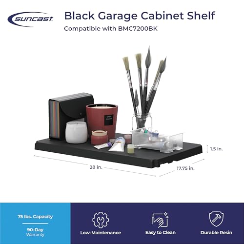 Suncast 28" Add-On Storage Cabinet Shelf for Tall Garage Storage Cabinets (BMC3600, BMC7200), Modular Shelving, 18" Deep, Steel Reinforced, 50lb Capacity, Black