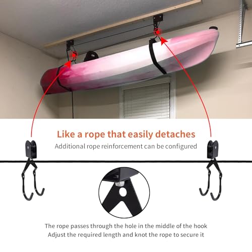 2026 Upgrade Cargo Box Garage Pulley System, Heavy-Duty Aluminum Ceiling Hoist, 125 lbs Capacity Overhead Storage Lift for Cargo Box, Kayak, Ladder, Bike, Black, Fits 10-18ft Ceilings