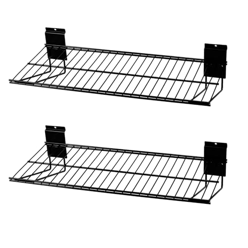 PYBTOOL Slatwall Shelves, Slatwall Accessories, Slat Wall Wire Shelf, Heavy Duty Gargage Storage Slatwall Shelf(2 Pack) (24-Inch Width)