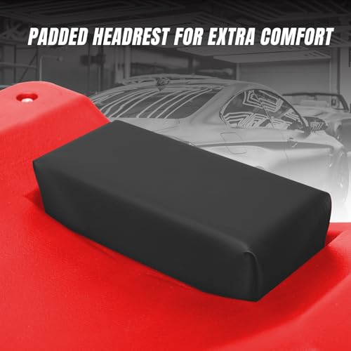 Big RED Torin Blow Molded Plastic Rolling Garage/Shop Creeper: 40" Mechanic Cart with Padded Headrest, Dual Tool Trays and 6 Casters, Red