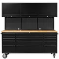 CHETTO C 72 inch Tool Chest Tool Box Mobile 15 Drawers Storage 3 Upper Cabinets SS-Pegboard Rolling Cabinet with Wheels Lock Key Locking System Drawer Liners for Garage Warehouse Repair Shop Black