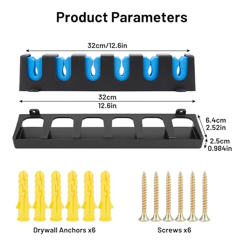 Omoojee Fishing Rod Holder Wall Mount, Fishing Pole Holders for Garage, 6-Rod Storage Racks, Fits Most Rod Diameters(Vertical Blue)