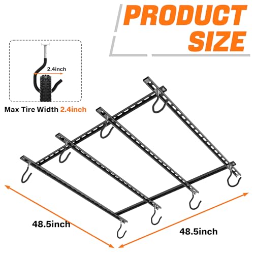 TORACK Ceiling Bike Rack for Garage, Ceiling-Mounted Bicycle Storage Hooks for 4 Bikes (Horizontal) or 8 Bikes (Vertical), Adjustable Overhead Bicycle Hooks for Mountain, Road, and Kids' Bike