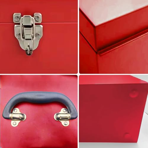 16" Portable Steel Heavy-duty Large Tool Box 18-Gauge Fishing Tackle Box Tool Box Drawer Organizer With Metal Latch and Handle Red