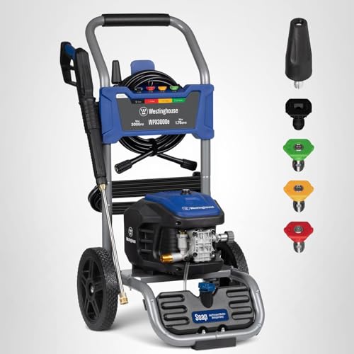 Westinghouse WPX3000e Electric Pressure Washer, 3000 Max PSI and 1.76 Max GPM, Induction Motor, Onboard Soap Tank, Spray Gun and Wand, 5 Nozzle Set, for Cars/Fences/Driveways/Homes/Patios/Furniture