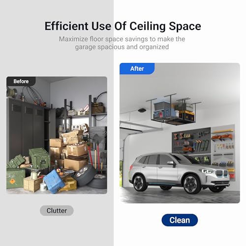 FLEXIMOUNTS 2x3FT Garage Storage Rack Overhead, Adjustable Ceiling Storage Racks, Metal Garage Organization System with 155LBS Weight Capacity, Black, Classic Series
