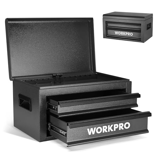WORKPRO 15 Inch Metal Tool Box with 2 Drawers & 1 Top Storage, Heavy Duty Portable Tool Box with Handle for Garage, Office and Home, Up To 85 LBS Load Capacity