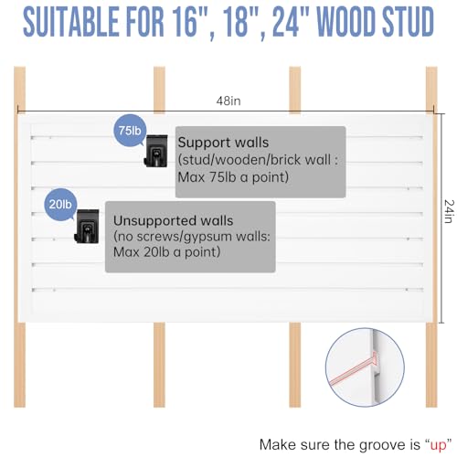 Slatwall Panels Garage Slat Wall Storage Systems Garage Wall Organizer, Slatwall Panels Slat Board PVC Wall Panels Slatwall Displays Garage Tool Organizer Wall Mount Slate Wall, White, 8'Lx4'W