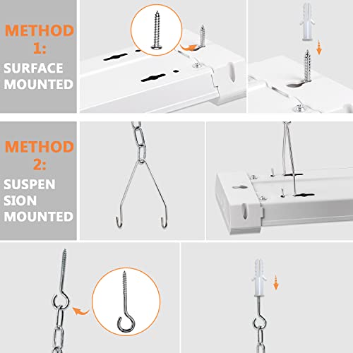 OOOLED 4FT Linkable LED Shop Light for Garages, 42W 4800LM 5000K Daylight Led Shop Lights, Ceiling Light with Pull Chain (ON/Off), Linear Worklight Fixture with Plug, 2 Pack