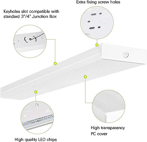 hykolity 4 Pack 4FT LED Wraparound Light 40W 4 Foot LED Shop Lights for Garage, [2-lamp 32W Fluorescent Equiv.] 4400lm 4000K Wrap Light, Flushmount Office Ceiling Light Fixture ETL Listed