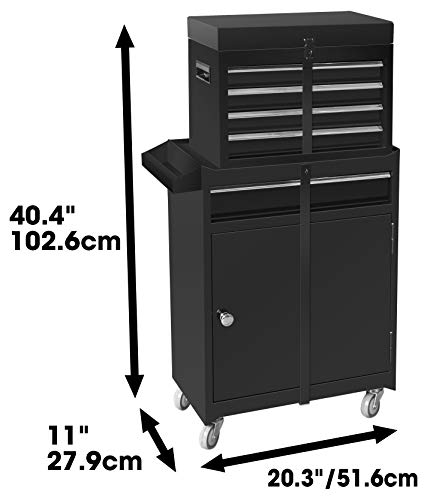 Road DAWG ATBT1204D-BLACK Torin Rolling Garage Workshop Tool Organizer: Detachable 4 Drawer Tool Chest with Large Storage Cabinet and Adjustable Shelf, Black