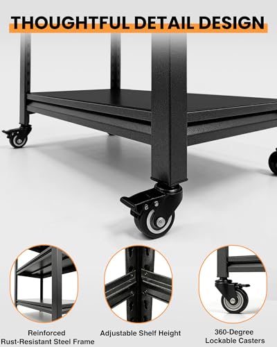 Pterying 52" Rolling Work Table, Adjustable Height Workbench with Lockable Wheels, Pegboard, Heavy Duty Mobile Work Bench for Garage, Tool Workshop, Woodworking and Mechanics