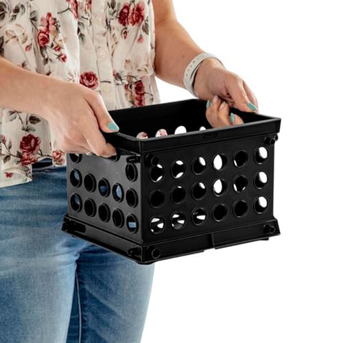 Sterilite Mini Crate, Stackable Plastic Storage Bin with Handles, Organize Home, Garage, Office, School, Dorm Room, Black, 12-Pack