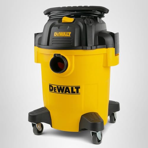 DEWALT Shop Vacuum 6 Gallon 4HP Poly Wet Dry Vacuum Ultimate Cleaning Solution for Construction Workshop Environments for Jobsite Garage Home W/Inflation Ket, Yellow, DXV06PL
