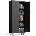 Kelueo 71" H Garage Storage Cabinet with Wheels,Metal Cabinets with 4 Adjustable Shelves and 2 Locking Doors for Garage,Home,Office,Shop,Black