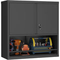 GREATMEET Locking Wall Mounted Garage Cabinet, Black Metal Steel Hanging Storage Cabinets, Lockable Tool Cabinet for Garage Shop, Floating Wall Mount Cabinet