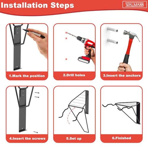 WALMANN Wall Mounted Horizontal Bike Rack, Foldable Space Saving Bicycle Storage Solution for 2 Bikes, Indoor Bike Storage for Garage