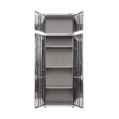 Seville Classics UltraHD 2-Piece Heavy Duty Mega Solid Steel Metal 2-Door Lockable Stacker Wall Storage, Cabinet Set Organizer for Garage, Office, Classroom, Graphite, 30" W x 18" D x 90.5" H