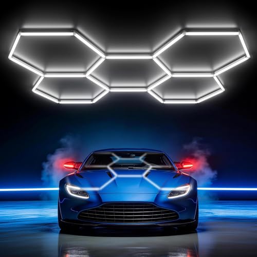 HYPERLITE Gen II Hexagon Garage Lights: 168W 16800LM 5 Grids Hexagon Led Light, 6500K Ultra Bright Honeycomb Hex Lights, Durable Design for Garage, Shop, Basement, Barber, Homegym