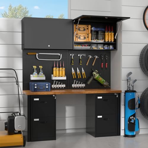 Polup Metal Garage Wall Cabinet, 20" H Wall Mounted Storage Cabinet with Door and Adjustable Shelves, Lockable Tool Cabinet, Hanging Cabinet for Workshop, Warehouse, Black - Assembly Required