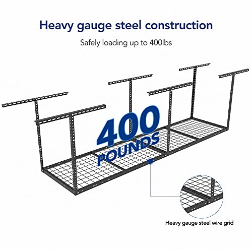 FLEXIMOUNTS 2x8 Overhead Garage Storage Rack, plus 3-Tier 1x4ft Wall Mounted Adjustable Shelving Unit, 450lbs+450lbs Capacity, Heavy-Duty Garage Organizer, Black