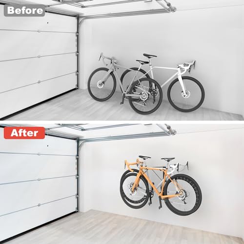 WALMANN Wall Mounted Horizontal Bike Rack, Foldable Space Saving Bicycle Storage Solution for 2 Bikes, Indoor Bike Storage for Garage