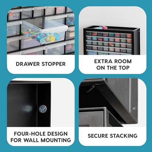 IRIS USA 44-Drawer Small Parts Organizer, Made in USA, Storage Drawers for Screws, Nuts, Bolts, Electronics, Hardware, Beads, Crafts, Building Bricks, Stackable Garage Storage Cabinet, Black