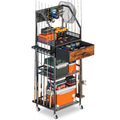 JIRTEMOT Fishing Rod Holder Organizer with Fabric Drawer & Pegboard, Space-Saving Garage Storage for 12 Rods, Reels, Tackle Boxes, Portable Fishing Gear Cart for Easy Access & Mobility
