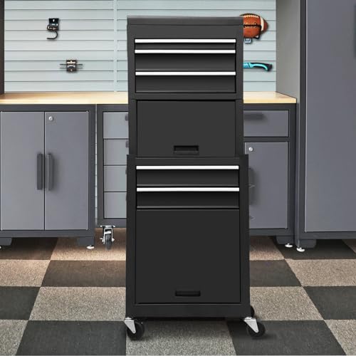 Torin ATB225XBB Rolling Tool Chest for Home & Garage Workshop: 3-in-1 Tool Box Organizer with Lockable Wheels, Sliding Drawers and Detachable Top, Black