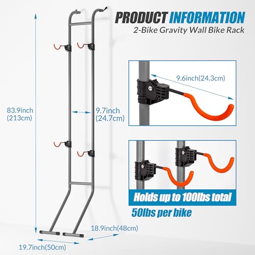Suchtale 2 Bike Rack, Bicycle Rack, Bike Storage Rack for Garage, Gravity Bike Stand, Indoor Bike Organizer, Floor Vertical Bicycle Holder, Adjustable Wall Mount Cycle Hanger for Road Mountain Bikes