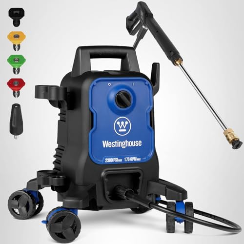 Westinghouse ePX3100 Electric Pressure Washer, 2300 Max PSI 1.76 Max GPM with Anti-Tipping Technology, Onboard Soap Tank, Pro-Style Steel Wand, 5-Nozzle Set, for Cars/Fences/Driveways/Home/Patios
