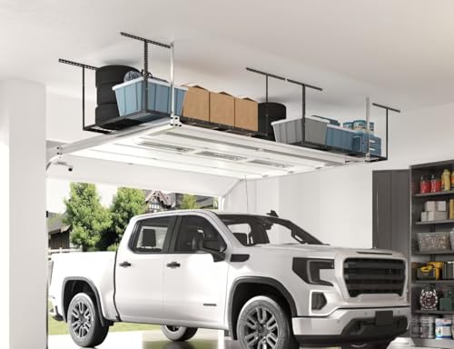 FLEXIMOUNTS 4x6 Overhead Garage Storage Adjustable Ceiling Rack 72" Length x 48" Width x 40" Height, 450lbs Weight Capacity, Black, Classic Series